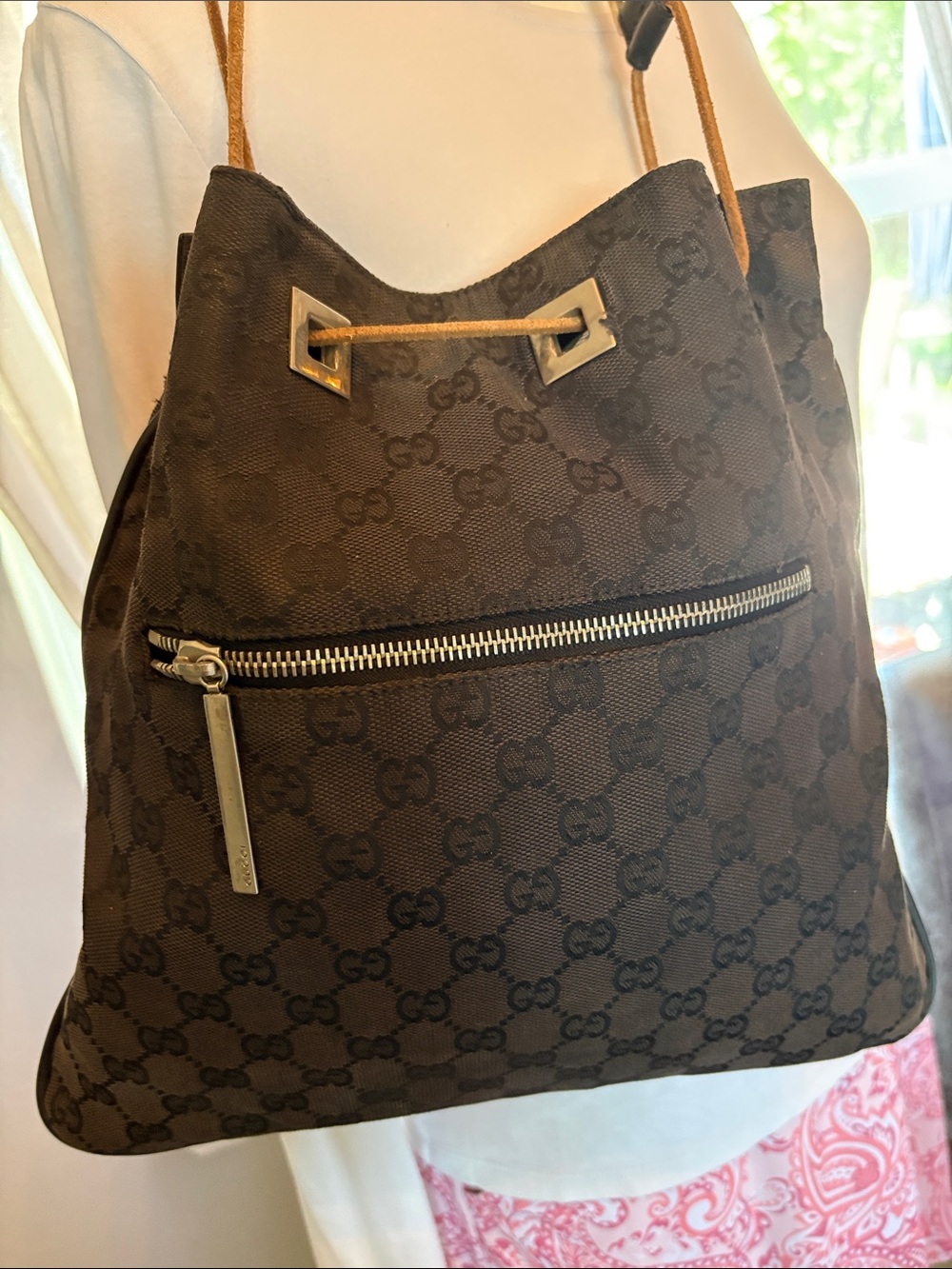 Gucci Black on black Monogram Drawstring Shoulder Bag